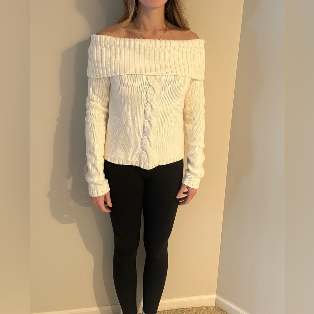 White House Black Market Off the Shoulder Cream Sweater